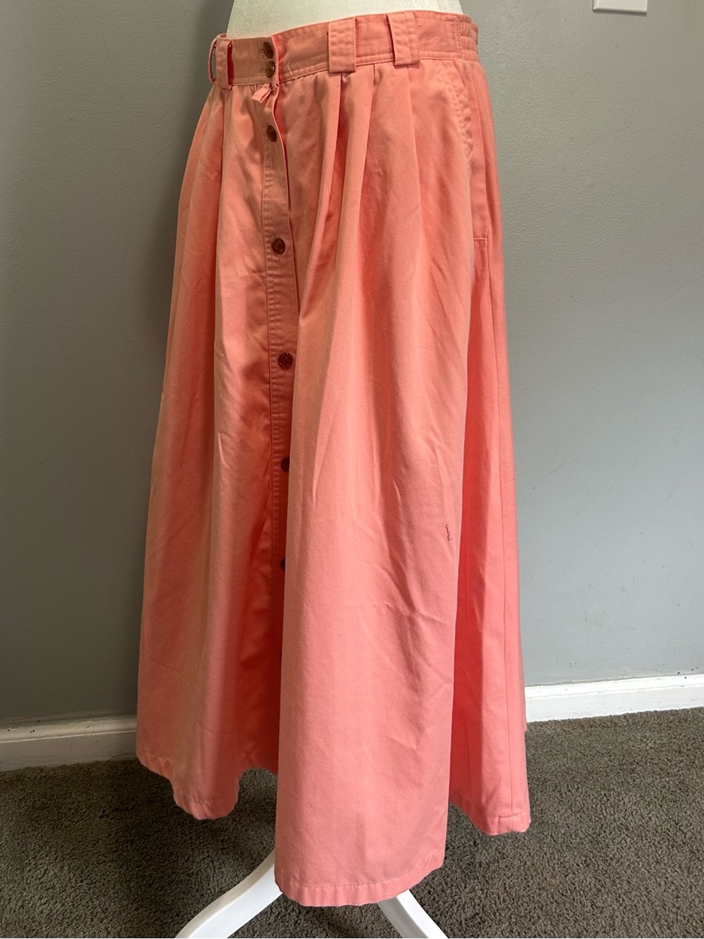 Vintage Silvercord Coral Button-Front Maxi Skirt w pockets Cottagecore - Picture 4 of 8
